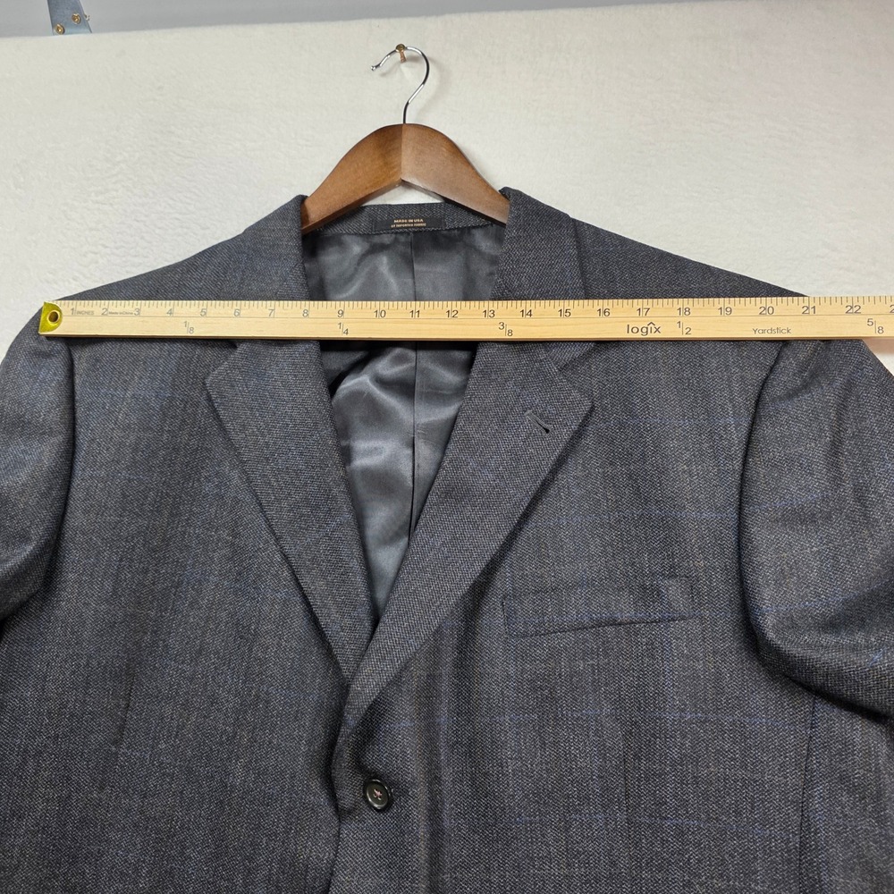 Hart Schaffner Marx Blazer Men 50L Grey Windowpane 3-Button‎ Wool Sport Coat - Picture 7 of 14